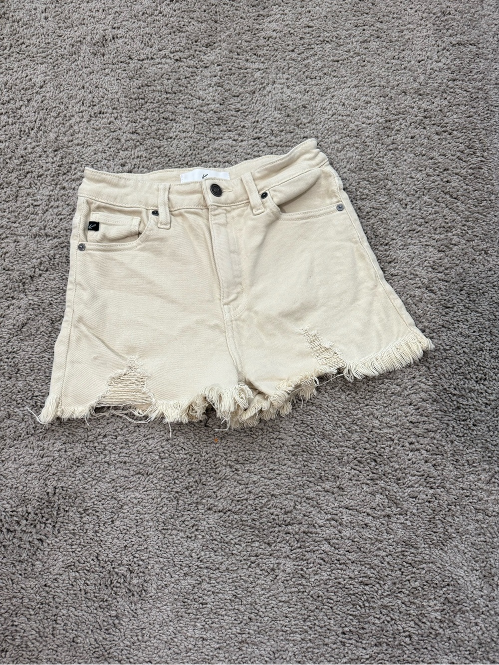 KanCan Cream Distressed Denim Shorts